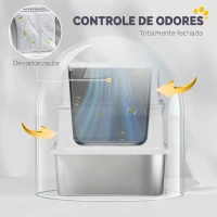 PawHut Caixa de Areia para Gatos Aço Inoxidável Interior XL com Pá Cinza Claro(m-4)