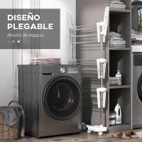 HOMCOM Tendedero Vertical Plegable Tendedero de Ropa con 6 Ruedas 2 Laterales Abatibles Estantes Ajustables y Marco de Acero Inoxidable para Interior y Exterior Plata(m-6)