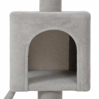 PawHut Krabpaal 204 cm, kattenboom met huisjes en ladder, meerlaagse krabpaal voor 1-3 katten tot 6 kg, lichtgrijs(m-13)