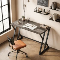 HOMCOM Schreibtisch Computertisch 120x60cm Bürotisch mit Z-förmigem Metallfuß, Holzoptik, Industriedesign für Büro, Grau(m-8)