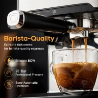 HOMCOM Espresso Machine, 20-Bar Semi Automatic Cappuccino Coffee Maker with Frother Wand, 1.6 L Water Tank, Black and Silver(m-4)