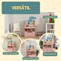 HOMCOM Estantería Infantil de Madera con 3 Compartimentos 2 Cubos y Cajón Móvil con 4 Ruedas 60x29,9x90 cm Rosa(m-7)