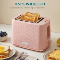 HOMCOM Set fierbător și prăjitor, fierbător rapid 1,7 L 2200 W cu oprire automată și prăjitor pentru 2 felii cu tavă pentru firimituri, Roz(m-6)
