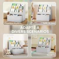 AIYAPLAY Bibliothèque pour enfants Multi-Rangement avec 3 niveaux d'étagères et un tiroir, 62,5L x 30l x 70H cm, gris(m-7)