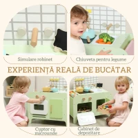 Set Bucătărie de Jucărie din Lemn AIYAPLAY pentru Copii de la 3+ Ani cu 15 Accesorii, Verde(m-4)