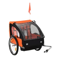 HOMCOM Rimorchio Bici Bambini con 2 Posti, 2 Cinture di Sicurezza, Telaio in Acciaio e Copertura in Tessuto Oxford Arancione(m-11)