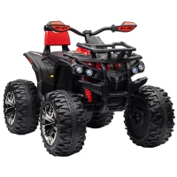 HOMCOM 12V Quad Bike ATV with LED Lights, Music, Backrest, Forward, Backward, Red(m-1)