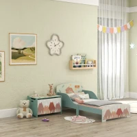ZONEKIZ Conjunto para Niños Incluye 1 Cama Infantil Carga Máx. 40 kg 143x77x60 cm y 1 Baúl de Almacenamiento 60x37x39 cm Verde(m-12)