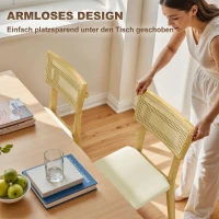 HOMCOM Eetkamerstoel met rotan rugleuning, kunstleren zitting en rubberhout, naturel(m-7)