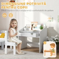 AIYAPLAY Set Masă și Scaun pentru Copii 3-6 Ani cu Organizator și Sertar Glisant, din Lemn Gri(m-6)