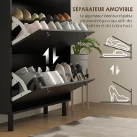 HOMCOM Meuble à Chaussures 24 Paires, Armoire à Chaussures Étroite avec 3 Tiroirs Rabattables, Étagères Réglables, Noir(m-6)
