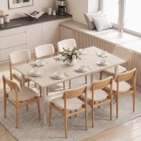 HOMCOM Eettafel voor 8 personen, moderne keukentafel met massiefhouten poten, 180 cm, crème(m-8)
