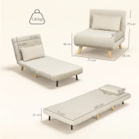 HOMCOM 2-in-1 fauteuil, relaxfauteuil en gastenbed, 72 x 78 x 79 cm, grijs(m-3)
