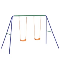 Outsunny Altalena per Bambini 3-8 Anni con 2 Seggiolini e 4 Picchetti, in Metallo e PP, 269x160x180 cm(m-1)