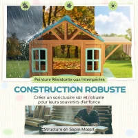 AIYAPLAY Cabane enfant extérieur en bois, maison enfant extérieure, porte-pots, tableau noir, jeu de lancer 4 balles, multicolore(m-4)