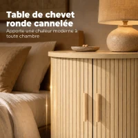 HOMCOM Table de Chevet, Table de Nuit Ronde Cannelée avec Porte Coulissante, pour Chambre à Coucher, Salon, 40x40x50cm, Chêne(m-4)