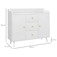 HOMCOM Buffet, meuble de rangement avec 2 portes, 3 tiroirs et pieds en bois massif, style moderne, 90 x 32 x 80 cm, blanc(m-3)