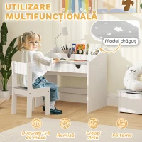 AIYAPLAY Set Masă și Scaun pentru Copii 3-6 Ani cu Organizator și Sertar Glisant, din Lemn Gri(m-4)