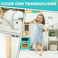 AIYAPLAY Cabeza de Caballo con Palo de Madera Diseño Unicornio Sonidos y Ruedas Caballo de Juguete 95 cm de Altura Blanco(m-5)
