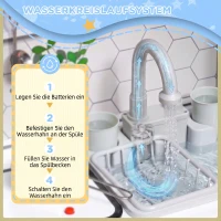 AIYAPLAY Spielküchen-Set mit Edelstahl-Geschirrset, Herd, Spüle mit Wasserkreislauf, Licht- & Soundeffekte, Weiß(m-6)