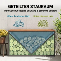 Outsunny 2-in-1 Kaminholzregal für innen 98 x 28 x 50 cm erhöhtes Brennholzregal mit Ablage Trennwand Beistelltisch(m-5)