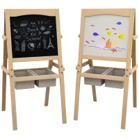 AIYAPLAY Sevalet pentru Copii cu Rola de Hartie, Sevalet cu Tabla Alba si Tabla pentru Scris cu Creta cu Doua Fete, Sevalet de Arta de Desen 3 in 1 pentru Copii de 3-6 ani, Finisaj din Lemn Natur(m-1)