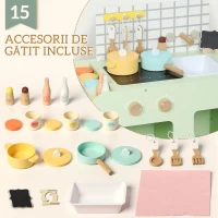 Set Bucătărie de Jucărie din Lemn AIYAPLAY pentru Copii de la 3+ Ani cu 15 Accesorii, Verde(m-6)