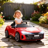 HOMCOM Macchina Elettrica per Bambini 5 Anni max Licenza Audi con Pulsanti, Cinture e Fari, 103x58x41 cm, Rossa e Nera(m-10)