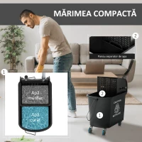 HOMCOM Carucior pentru Curățenie din Plastic PP de 20L cu Găleată și Storcător, 60x27x70.5 cm, Negru(m-5)