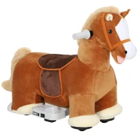 AIYAPLAY Fahrbares Reitpferd für Kinder, weicher Bezug, Batteriebetrieb, Musik, Räder, 1,5-5 Jahre, Braun(m-12)