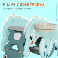 HOMCOM 3 en 1 Caballo Balancín para Niños con Tobogán Aro de Baloncesto Set de Juegos Multifuncional con Superficies Suaves 18-36 Meses con Forma de Rana Delfín 72x34x47 cm Verde(m-6)