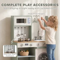 AIYAPLAY Kids Play Kitchen, Pretend Play Toy Kitchen Playset with Stove, Sink, Microwave, 5Pcs Accessories for 3-6 Years, Green(m-7)