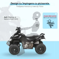 HOMCOM Mini quad pentru copii 18-36 luni, fără pedale, cu muzică și mânere late, PP și metal, negru(m-6)