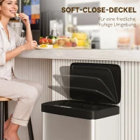 HOMCOM Sensorprullenbak 45L met soft-close deksel en bewegingssensor, voor keuken, slaapkamer en kantoor, zilver(m-7)