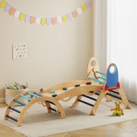 AIYAPLAY Triângulo de Escalada Montessori 7 em 1 Estrutura de Escalada de Madeira Tema de Foguete Azul(m-10)