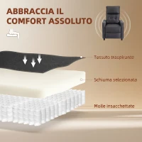 HOMCOM Poltrona Massaggiante e Reclinabile a 160° con Poggiapiedi e Telecomando, 69x93x104 cm, Effetto Lino Grigio Scuro(m-6)
