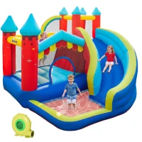 Outsunny Kids Bouncy Castle, with Slide, Pool, Trampoline, Climbing Wall, Blower(m-1)