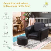HOMCOM kinderstoel met poef, kinderbank kinderbank mini-bank voor 3-7 jaar kinderen kindermeubel hout zwart 54 x 42 x 41 cm(m-6)