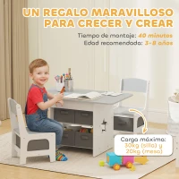 AIYAPLAY Mesa Infantil con 2 Sillas con 6 Cajones de Tela Diseño Estrellas para Niños y Niñas de 3-8 Años Gris Claro(m-8)