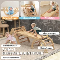 AIYAPLAY 5-in-1 klimrek: boogladder, driehoeksladder, helling, klimwand en glijbaan — voor kinderen 1,5-4 jaar, opvouwbaar, hout(m-4)