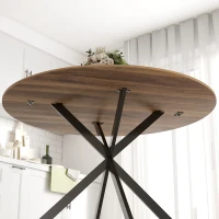 HOMCOM Table à manger ronde pour 4 personnes 120 cm style industriel avec plateau aspect bois, piètement croisé en acier, marron(m-9)