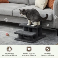 PawHut Katzentreppe 3 Stufen Tiertreppe Treppe für Katze Haustiertreppe 45 x 35 x 34 cm Dunkelgrau(m-6)