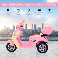 HOMCOM Kids Electric Ride On Toy Car 6V Electric Motorbike with Chargeable Battery Headlight and Music for 3-5 Years - Pink(m-4)
