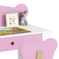 AIYAPLAY Kids Desk and Chair Set with Drawer for Drawing, Reading, Bear Theme Children Furniture for Bedroom, Daycare, Pink(m-12)