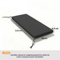 Outsunny Coussin de banc, coussin pour Banc de Jardin extérieur intérieur housse amovible, 110 x 46 x 6,5 cm, gris foncé(m-3)