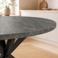 HOMCOM Uitschuifbare eettafel voor 4-6 personen, industriële keukentafel met X-vormige stalen poten, zwart(m-10)