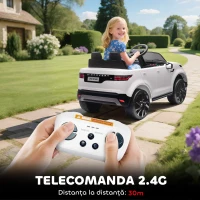 AIYAPLAY Mașină Electrică pentru Copii cu Licență Land Rover, Faruri LED, Claxon și Telecomandă, 105x68.5x58 cm, Albă(m-7)