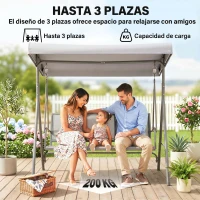 Outsunny Columpio de Jardín Exterior de 3 Plazas con Toldo Reclinable, Balancín de Jardín Exterior con Respaldo Transpirable y Marco de Acero, para Terraza Balcón, 175x118x159 cm, Gris(m-6)