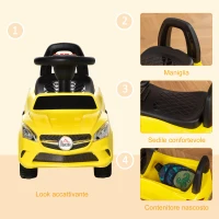 HOMCOM Macchinina per Bambini Cavalcabile con Volante, Fari e Musiche Integrate, Macchina per Bambini in PP e Metallo, 63.5x28x36 cm, Giallo(m-7)