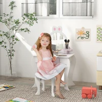 ZONEKIZ Bunny-Design Kids Dressing Table, with Mirror and Stool - White and Pink(m-2)
